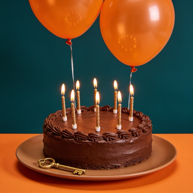 Geburtstags-Special – Geburtstagstorte mit Kerzen, Luftballons und goldenem Schlüssel